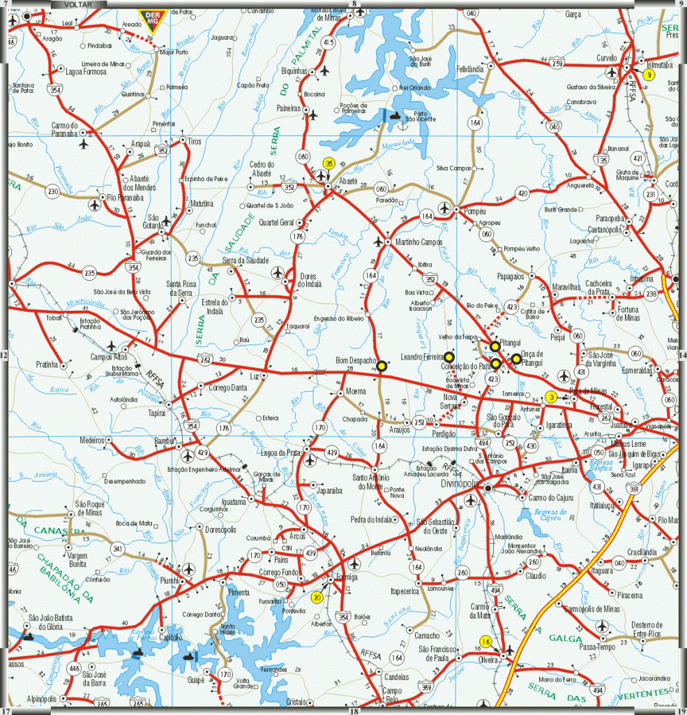 Mapa Rodoviario de Minas Gerais