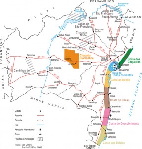 Mapa da Bahia roteiros de turismo