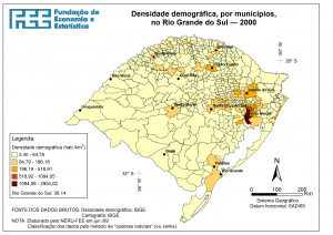 Mapa da densidade demográfica do  Rio Grande do Sul