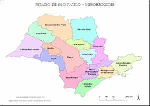 Mapa de mesorregioes do estado de São Paulo